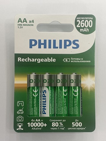Аккумулятор предзаряженный RTU Philips HR6 AA BL4 NI-MH 1.2V 2600mAh цена за 1 шт.