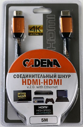 Кабель CADENA HDMI - HDMI v.2.0. with Eternet 5м.